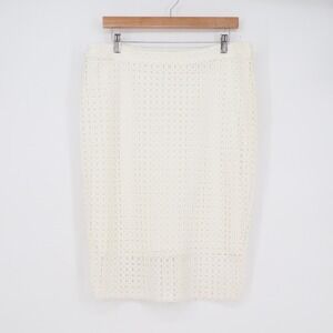 HM+ White Eyelet Lace Pencil Skirt Plus Size L Knee Length Lined
